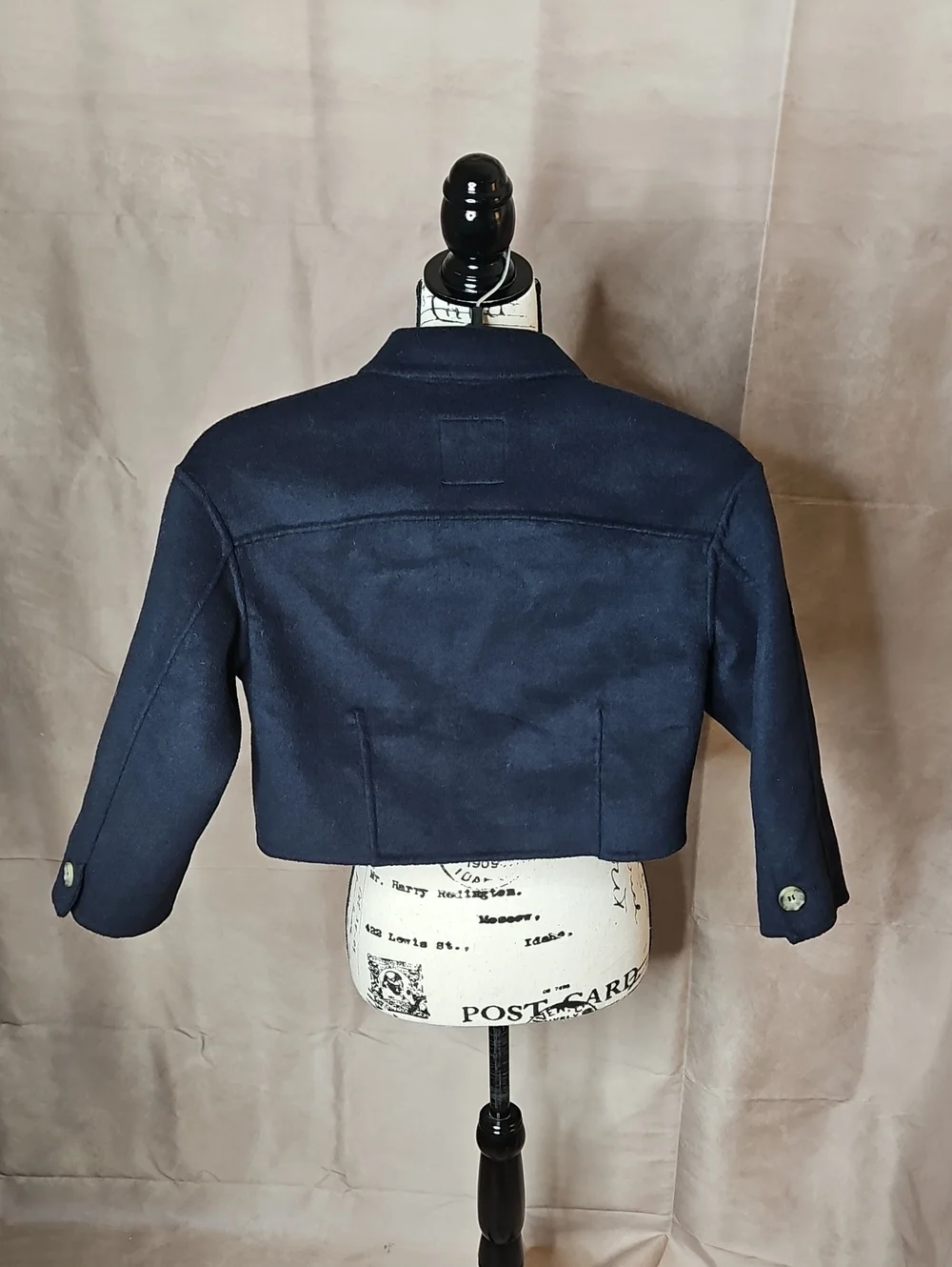 Zara Girl's Navy Wool-Blend Cropped Peacoat Size 6/7